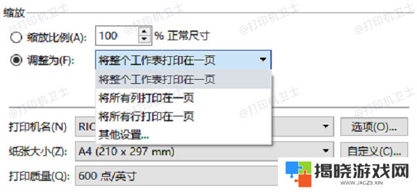 在打印设置中调整尺寸